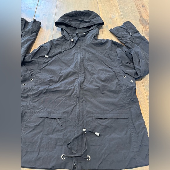 i. e. Relaxed Vintage Women’s Long Sleeve Black 100% Nylon Hoodie Zip Jacket Med - Picture 4 of 8